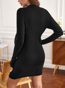 SHEIN Maternidad Vestido de punto tejido de canalé - Negro - Ver 2