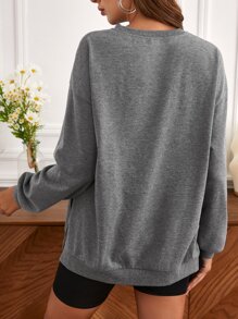 SHEIN Maternity Drop Shoulder Split Side Letter Graphic Pullover - Dark Grey - View 2