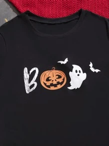Halloween Pumpkin & Ghost Print Tie Front Frilled PJ Set - Multicolor - View 4