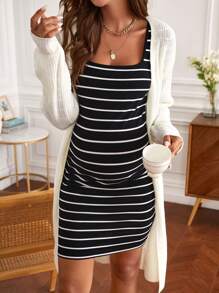 SHEIN Váy Bà bầu Sọc Giải trí - Đen và trắng - Xem 5