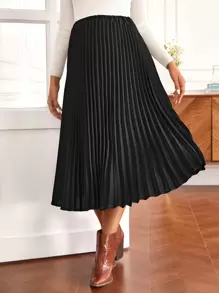 SHEIN Maternity Solid Pleated Skirt - Black - View 1