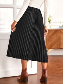 SHEIN Maternity Solid Pleated Skirt - Black - View 2
