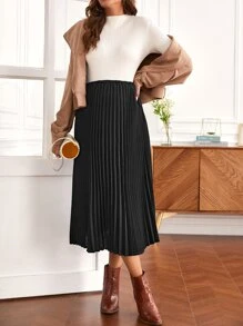 SHEIN Maternity Solid Pleated Skirt - Black - View 3