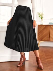 SHEIN Maternity Solid Pleated Skirt - Black - View 5