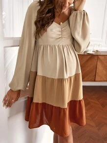 SHEIN Maternity Sweetheart Neck Ruched Front Colourblock Dress - Multicolor - View 2