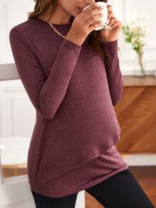 SHEIN Maternity Solid Nursing Detail Tulip Hem Tee - Maroon - View 6