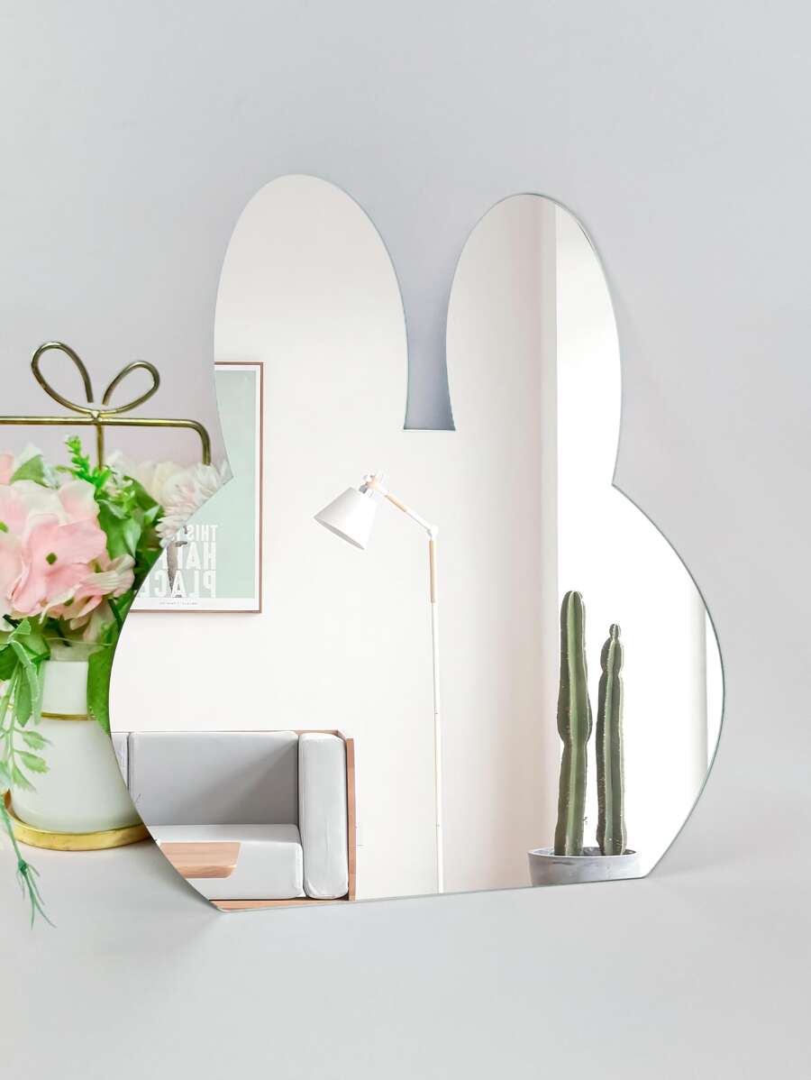 1pc Rabbit Design Mirror Wall Sticker - Silver - View 1