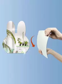 1pc Rabbit Design Mirror Wall Sticker - Silver - View 4