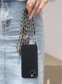 Capa de telefone sólida com alça - Preto - Visão 4