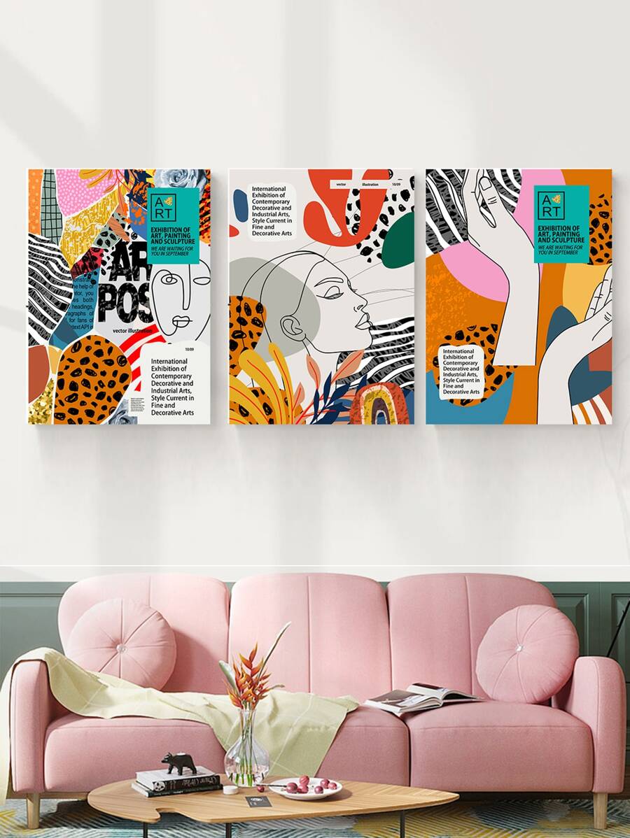 3pcs Abstract Pattern Unframed Painting - Multicolor - View 1