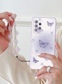 Butterfly Painted Phone Case With Flower Lanyard - Multicolor - View 1