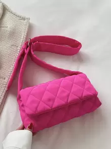 Neon-Pink Argyle Quilted Flap Square Bag pink