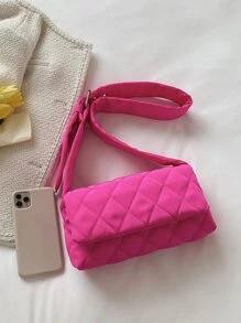 Neon-Pink Argyle Quilted Flap Square Bag pink