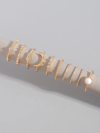 10入組水鑽愛心裝飾戒指