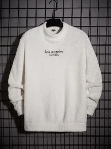 GENTILAND Men Letter Embroidery Teddy Sweatshirt - White - View 1