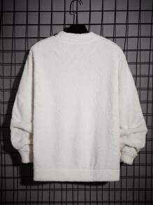 GENTILAND Men Letter Embroidery Teddy Sweatshirt - White - View 2