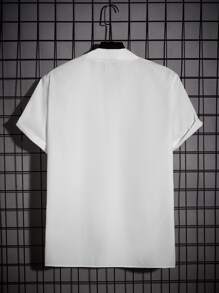 Manfinity NXTstreet Hombres Camisa algodón unicolor de cuello de muesca - Blanco - Ver 2
