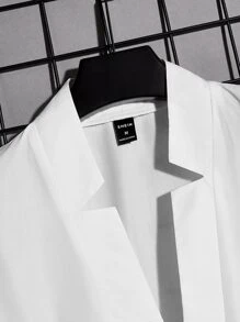 Manfinity NXTstreet Hombres Camisa algodón unicolor de cuello de muesca - Blanco - Ver 3