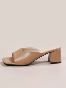 針腳細節粗跟穆勒涼鞋 - 駝色 - 查看 3