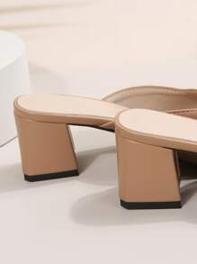 針腳細節粗跟穆勒涼鞋 - 駝色 - 查看 5