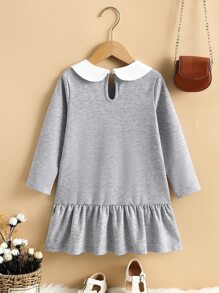 Toddler Girls Dinosaur Print Peter-pan Collar Ruffle Hem Dress - Grey - View 2