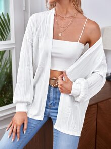 SHEIN Essnce Drop Shoulder Textured Open Front Coat - White - View 2