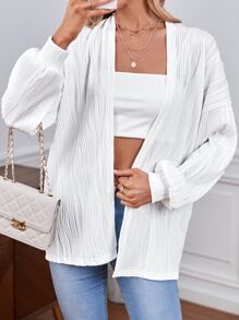 SHEIN Essnce Drop Shoulder Textured Open Front Coat - White - View 4
