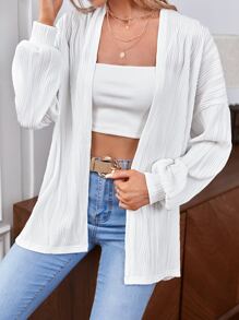 SHEIN Essnce Drop Shoulder Textured Open Front Coat - White - View 3