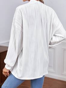 SHEIN Essnce Drop Shoulder Textured Open Front Coat - White - View 5