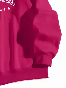 INAWLY 字母圖案小高領加絨內裏連帽衫 - 玫紅色 - 查看 5