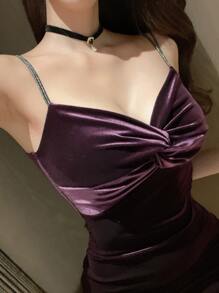 DAZY 人造珍珠和鑽石裝飾的套頸項鍊 - 黑色 - 查看 4