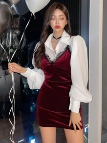 DAZY 人造珍珠和鑽石裝飾的套頸項鍊 - 黑色 - 查看 6