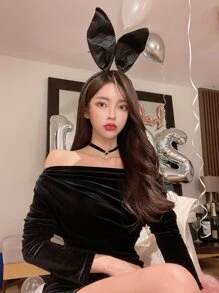 DAZY 人造珍珠和鑽石裝飾的套頸項鍊 - 黑色 - 查看 9