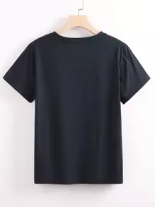 SHEIN Essnce Slogan Graphic Tee - Navy Blue - View 2