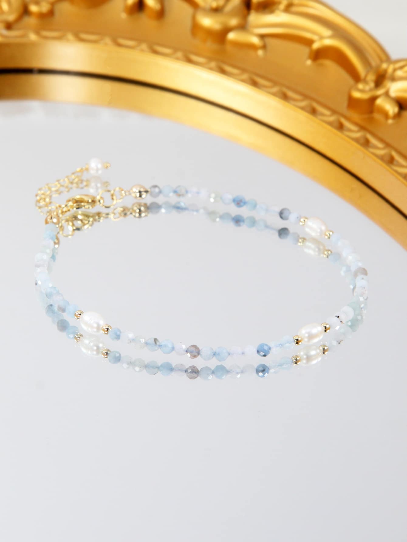 1 Ngọc Trai Tự Nhiên & Aquamarine Tự Nhiên Cắt Hạt Trang Trí Vòng Chân Nữ - Màu xanh nhạt - Xem 1