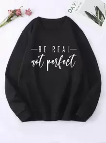 SHEIN EZwear Slogan Graphic Thermal Lined Pullover - Black - View 1