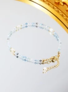 1 Ngọc Trai Tự Nhiên & Aquamarine Tự Nhiên Cắt Hạt Trang Trí Vòng Chân Nữ - Màu xanh nhạt - Xem 2