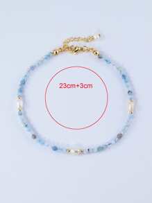 1 Ngọc Trai Tự Nhiên & Aquamarine Tự Nhiên Cắt Hạt Trang Trí Vòng Chân Nữ - Màu xanh nhạt - Xem 3