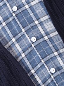 Boys Contrast Plaid Drop Shoulder 2 In 1 Coat - Navy Blue - View 6