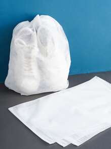 10pcs Plain Drawstring Shoes Storage Bag - White - View 2