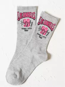Letter Graphic Crew Socks - Light Grey - View 2