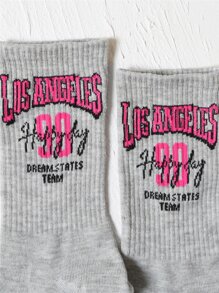 Letter Graphic Crew Socks - Light Grey - View 3