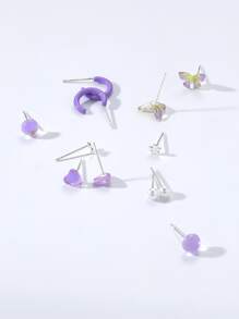 6對愛心和人造珍珠裝飾耳環 - 彩色 - 查看 2