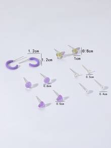 6對愛心和人造珍珠裝飾耳環 - 彩色 - 查看 3