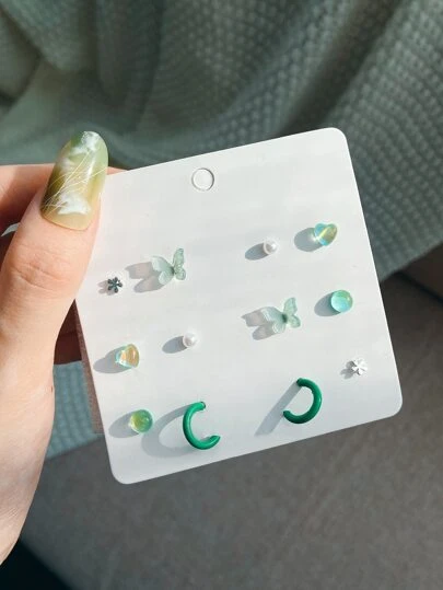 6對蝴蝶和人造珍珠裝飾耳環