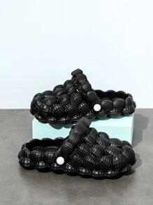 Boys Hollow Out Textured Vented Clogs - Black - View 1