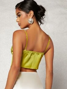SHEIN BAE Cami Top mit Ausschnitt, Strass, Kette, Gurt, Twist vorne, Satin - Olivgrün - Übersicht 2