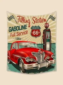 Car & Slogan Graphic Tapestry - Multicolor - View 2