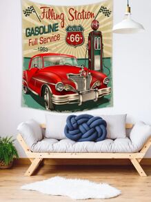 Car & Slogan Graphic Tapestry - Multicolor - View 5