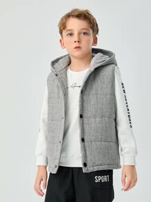 SHEIN Tween Boys Snap Button Hooded Padded Coat Without Pullover - Grey - View 2